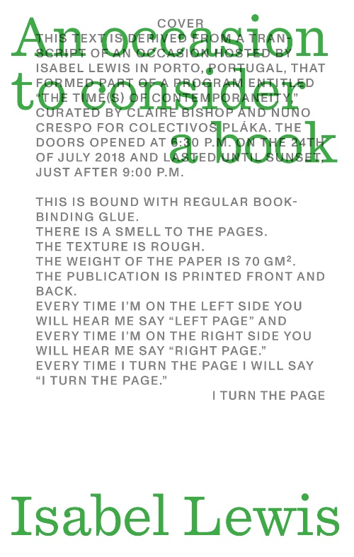 Isabel Lewis – An Occasion to Consider a Book